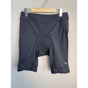Diadora Womens Black Padded Cycling Bike Shorts Large Zipper Pocket Gel Chamois